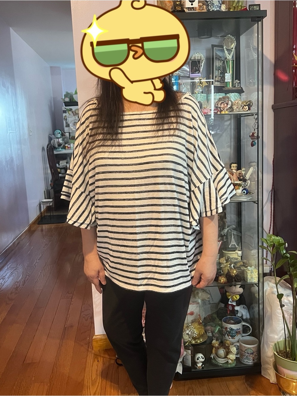 Black and White Striped Knit Top with Flutter Sleeves